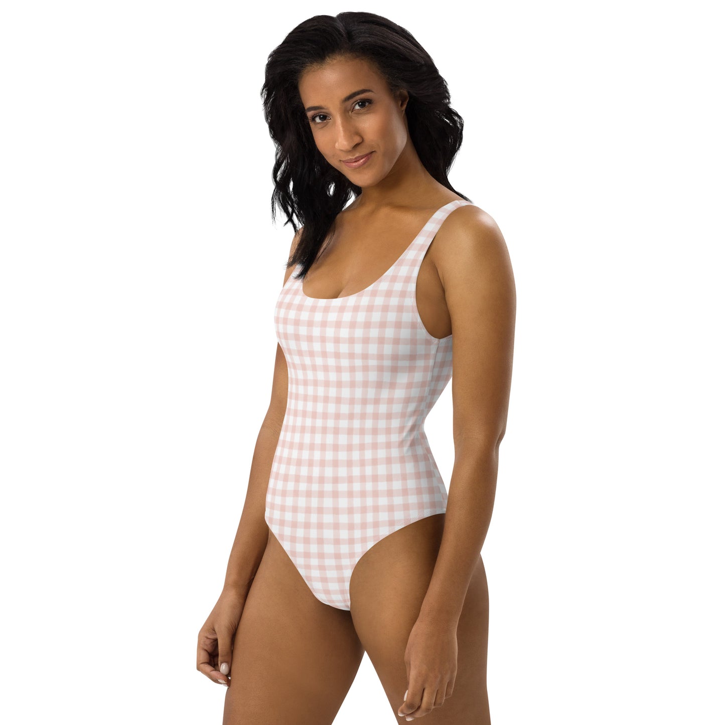 Light Pink Gingham One-Piece Swimsuit