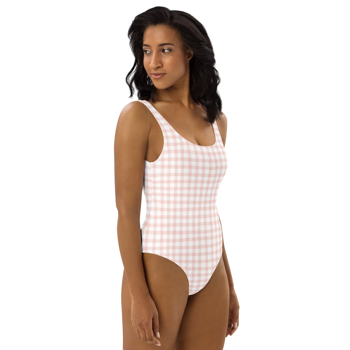 Light Pink Gingham One-Piece Swimsuit