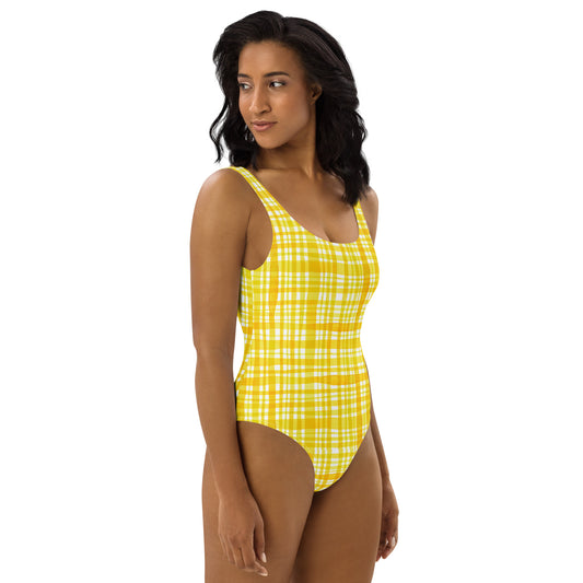 Yellow Gingham One-Piece Swimsuit