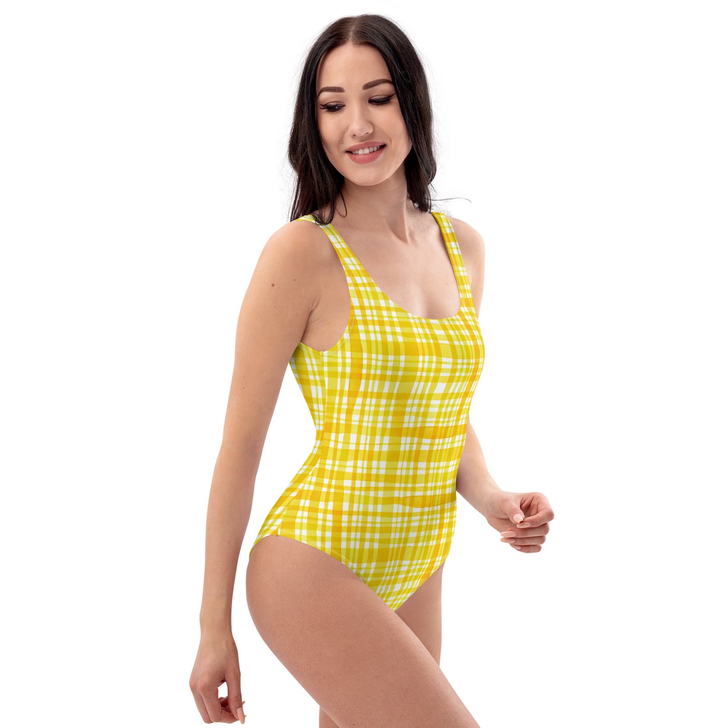 Yellow Gingham One-Piece Swimsuit