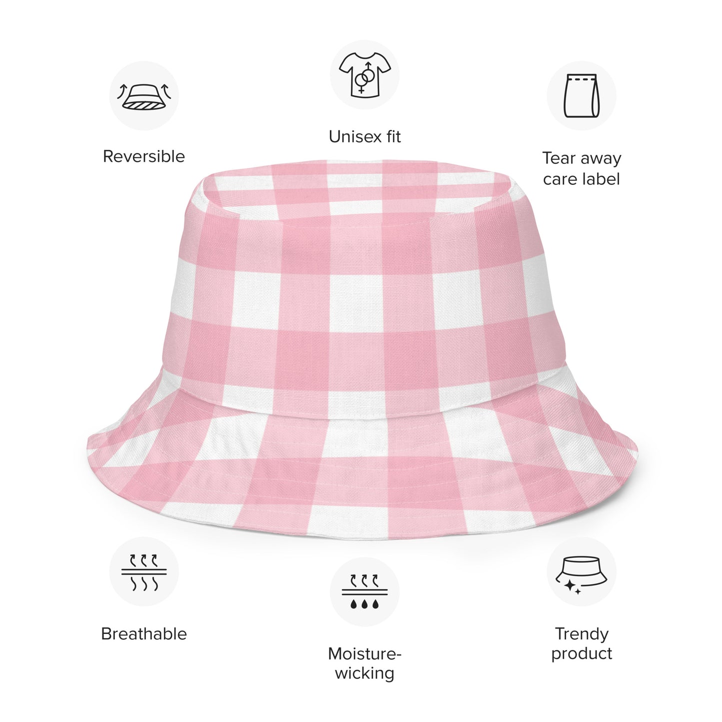 Pink Gingham Reversible bucket hat