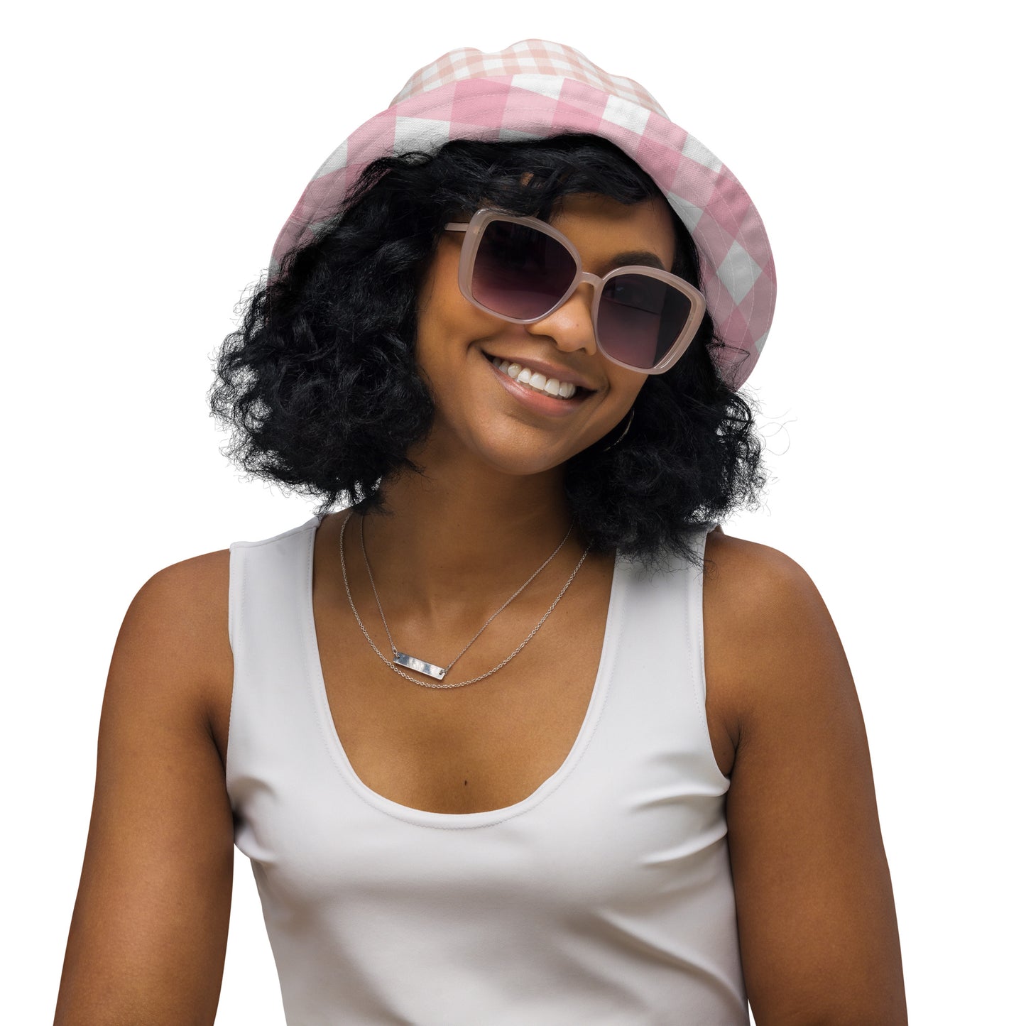 Pink Gingham Reversible bucket hat