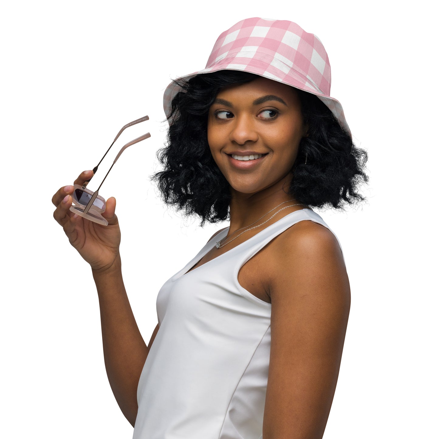 Pink Gingham Reversible bucket hat