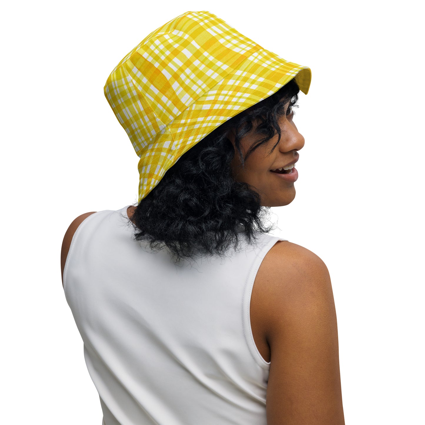 Yellow Gingham Reversible Bucket Hat