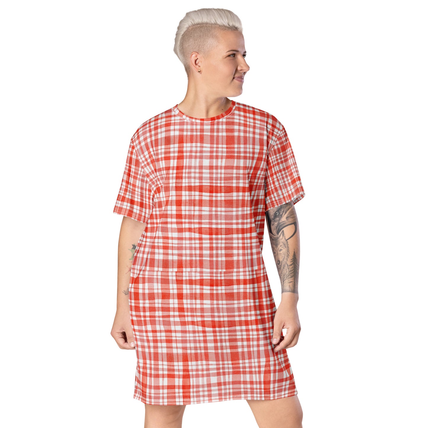 Red Gingham T-shirt dress