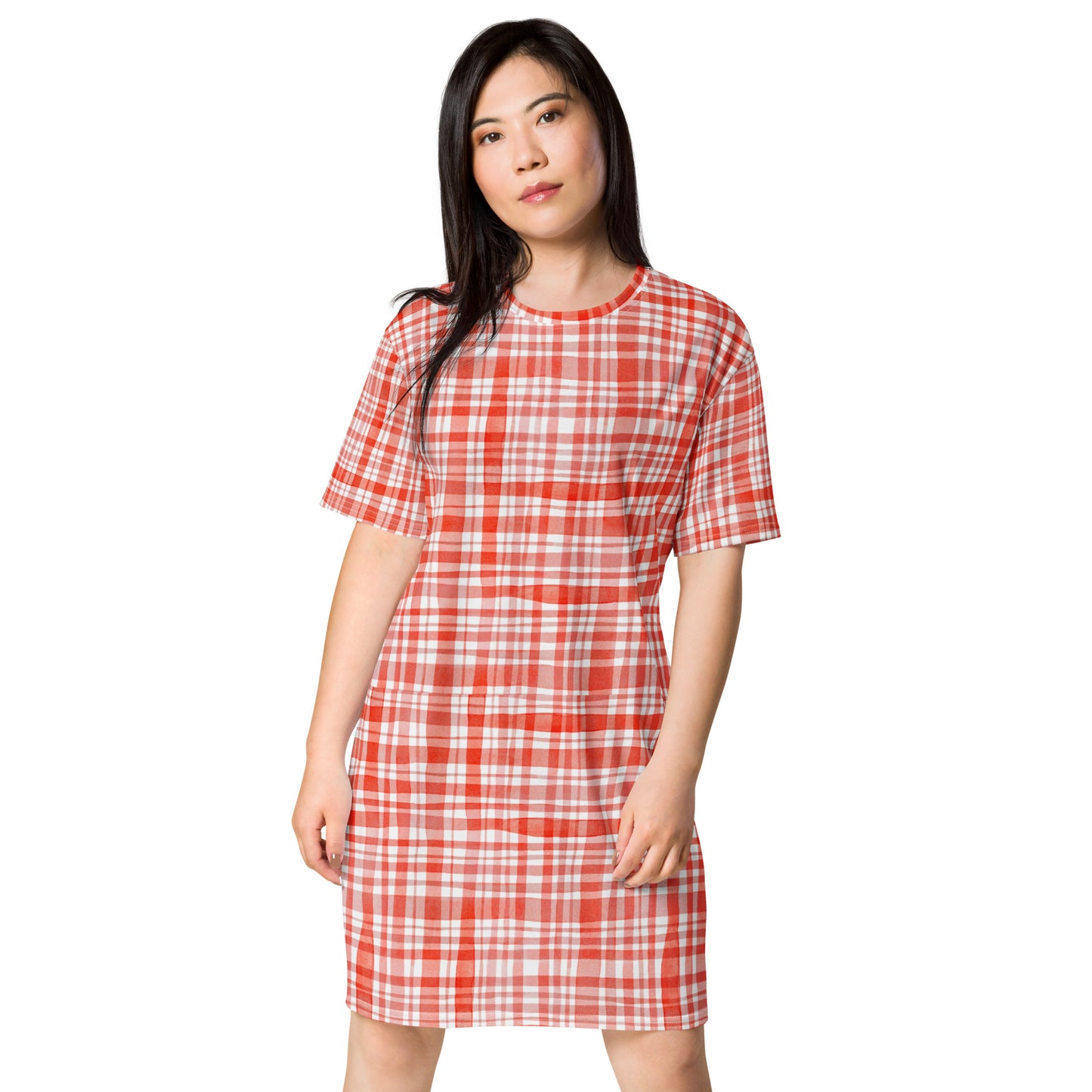 Red Gingham T-shirt dress