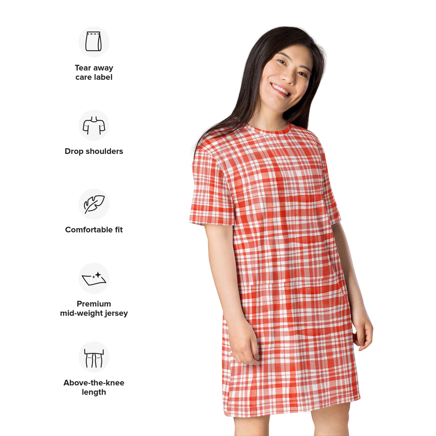 Red Gingham T-shirt dress