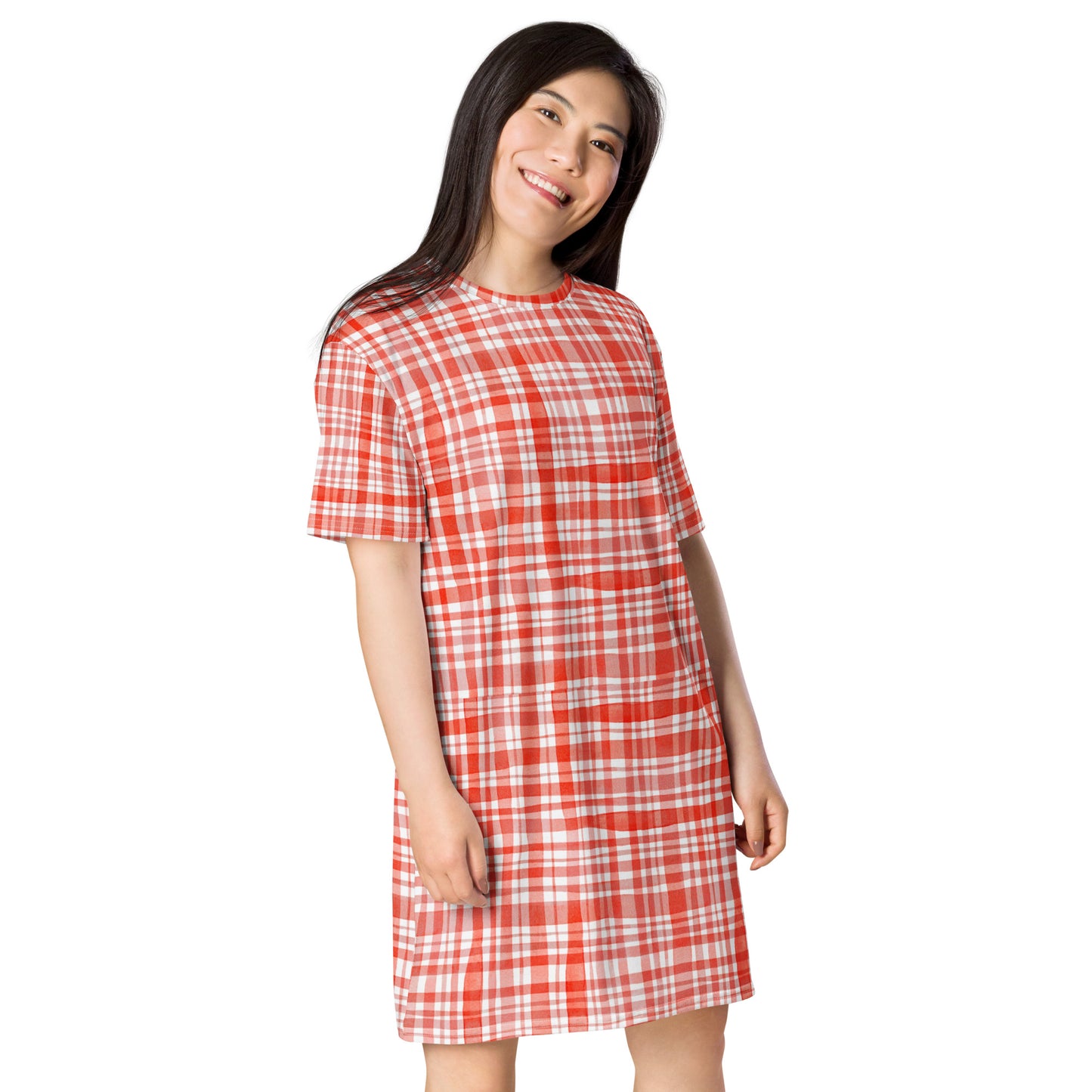 Red Gingham T-shirt dress