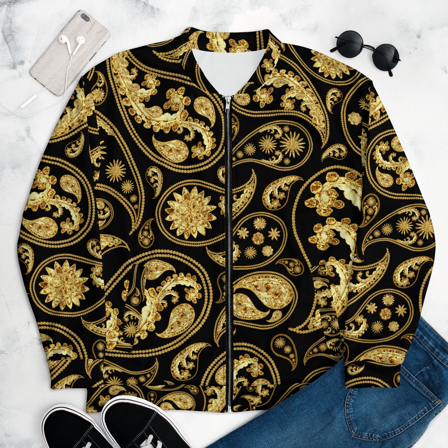 Black Paisley Unisex Bomber Jacket