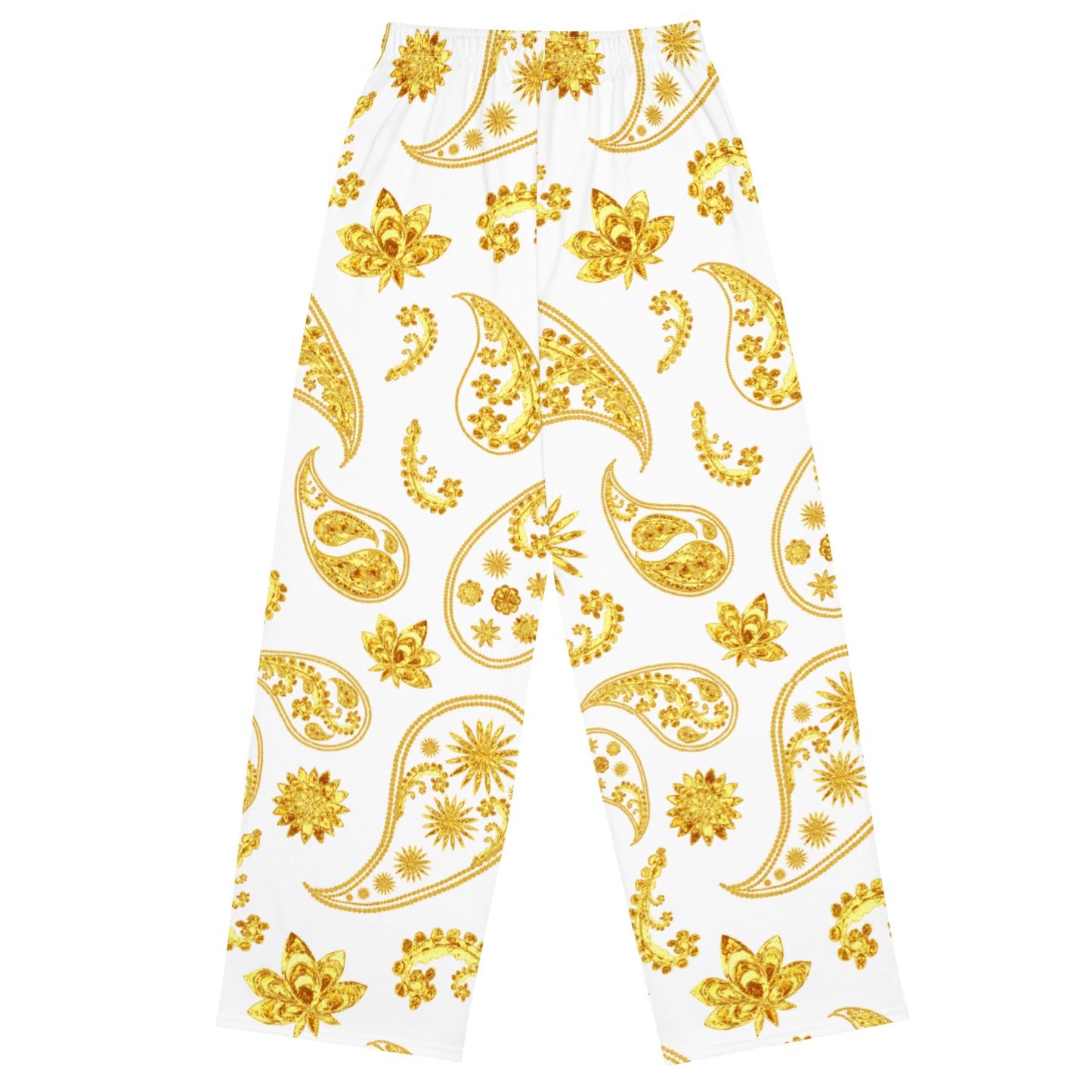 Gold White Paisley Wide-Leg Pants