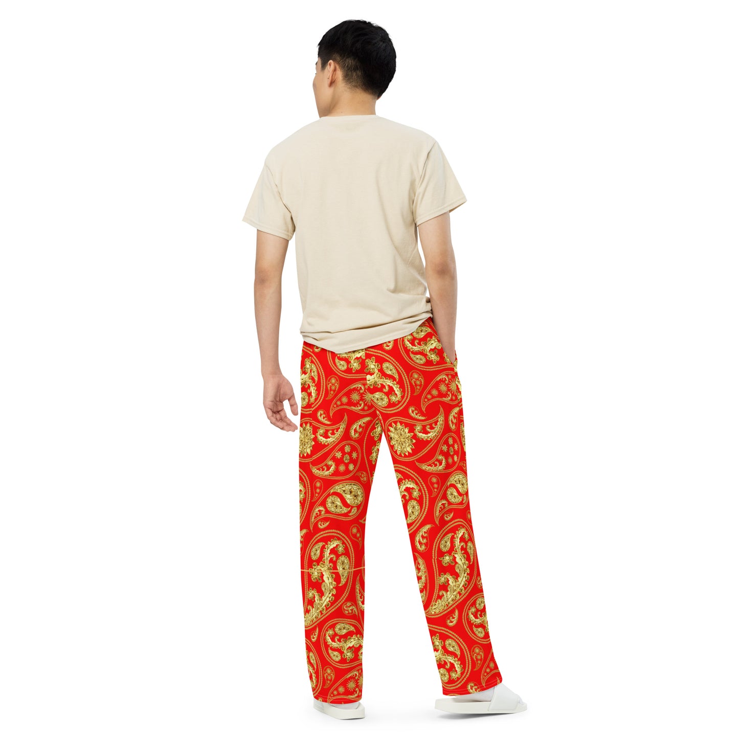 Red Paisley Unisex Wide-Leg Pants