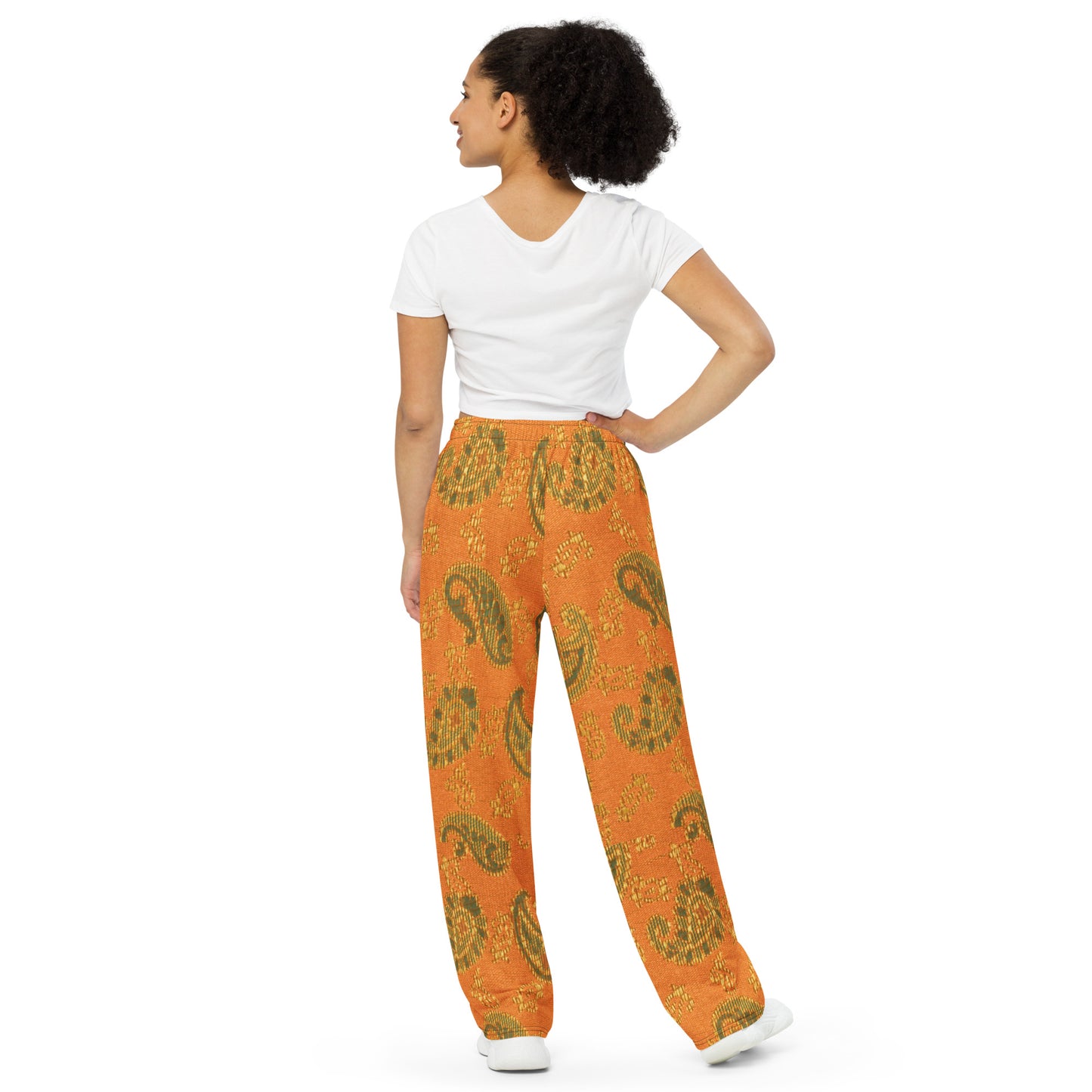 Orange Paisley Unisex Wide-Leg Pants