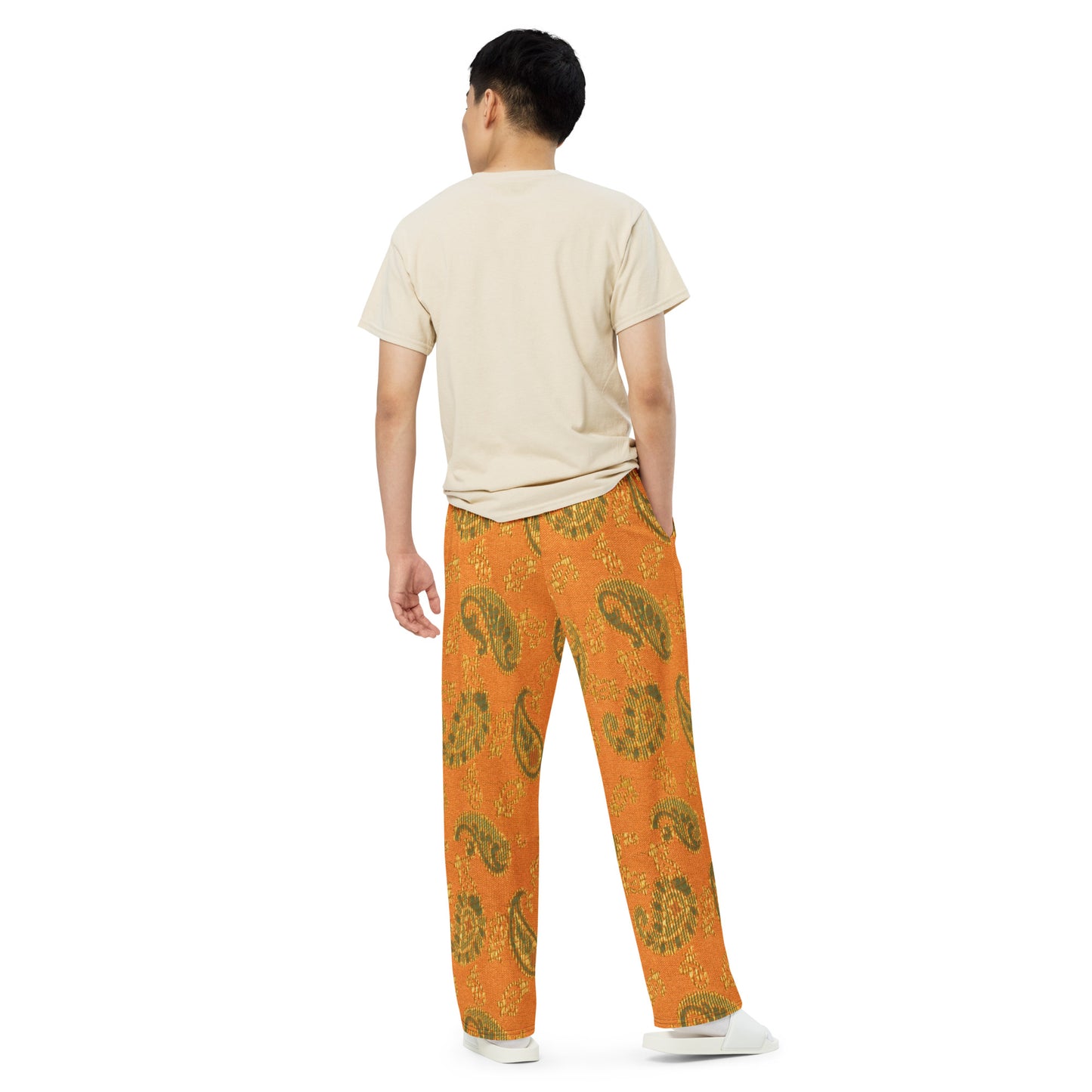 Orange Paisley Unisex Wide-Leg Pants