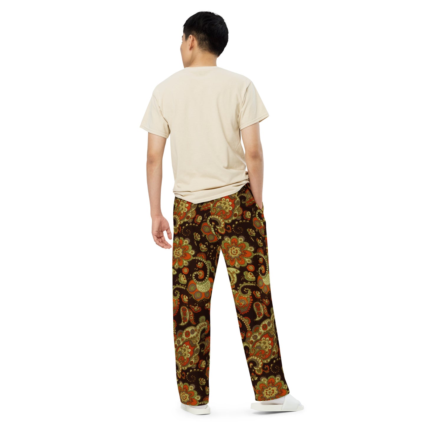 Brown Paisley Unisex Wide-Leg Pants