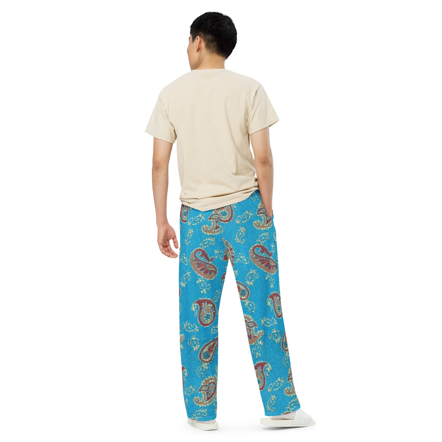 Turquoise Paisley Unisex Wide-Leg Pants