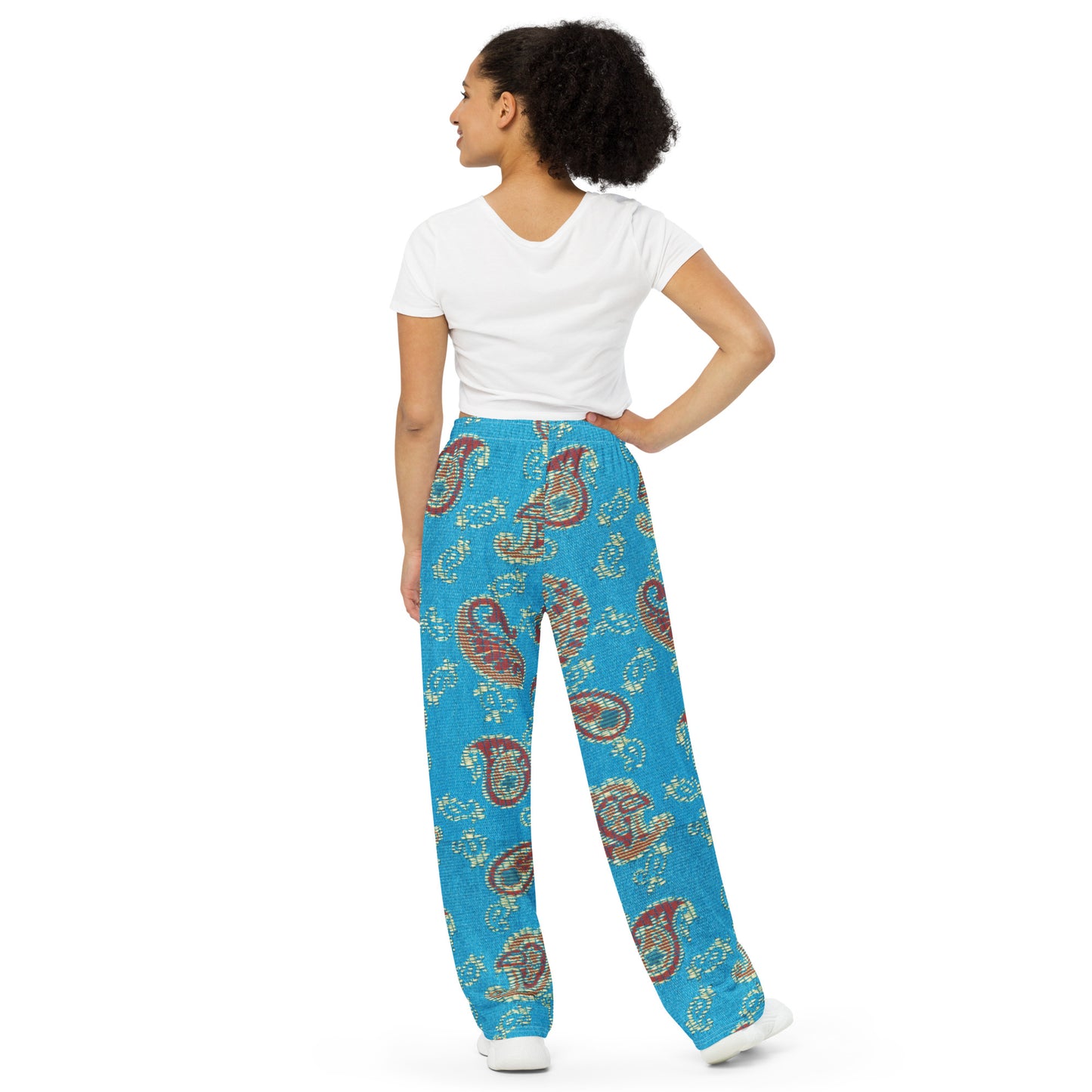 Turquoise Paisley Unisex Wide-Leg Pants