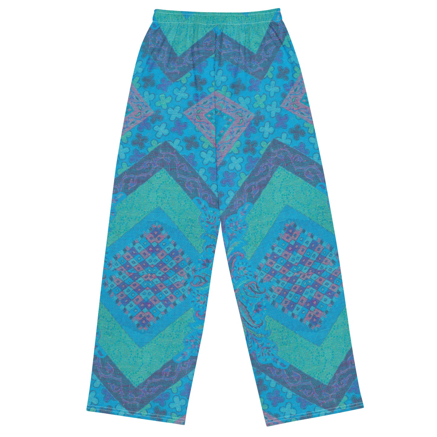 Aqua Paisley Unisex Wide-Leg Pants