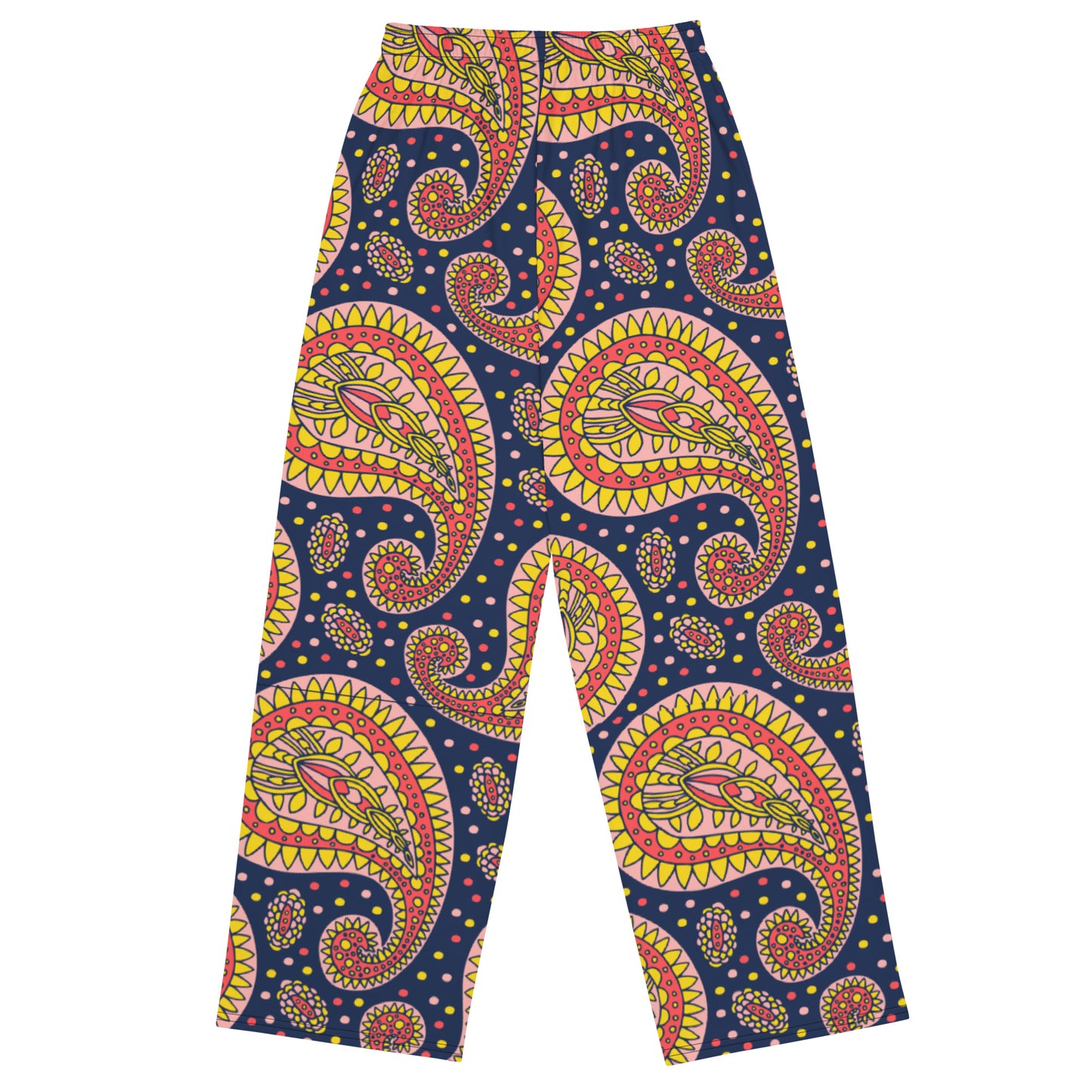 Navy Paisley Unisex Wide-Leg Pants