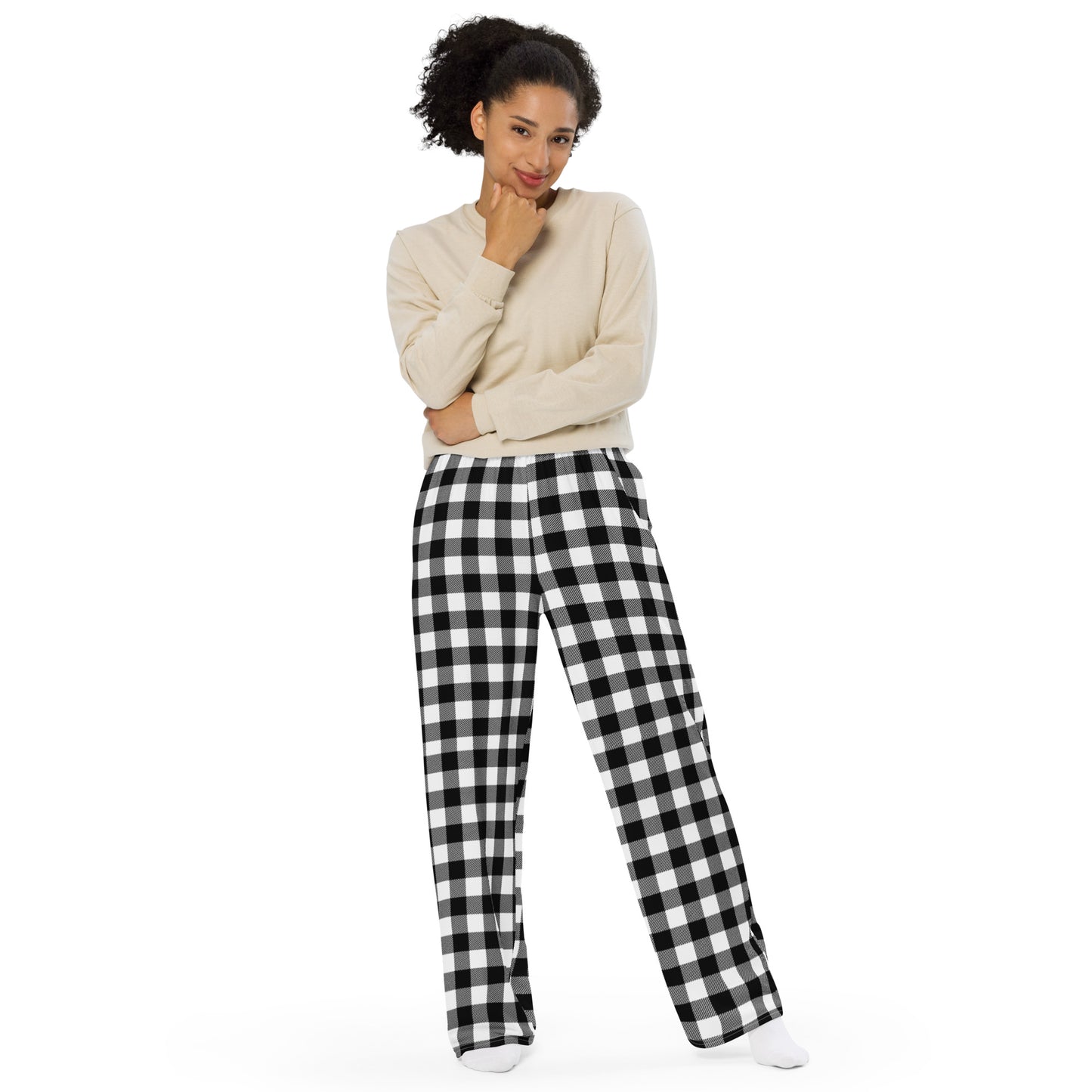 Gingham Unisex Wide-Leg Pants