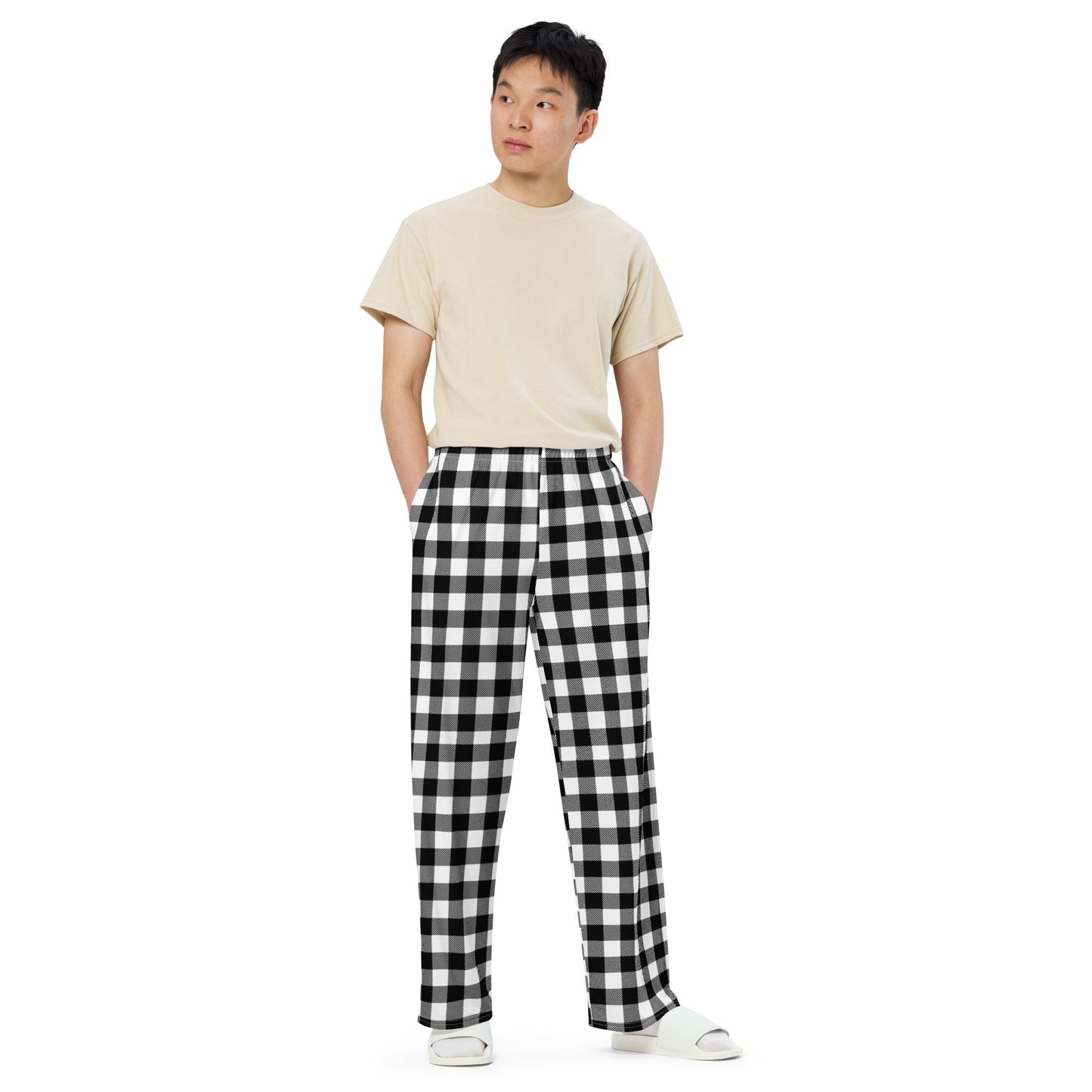 Gingham Unisex Wide-Leg Pants