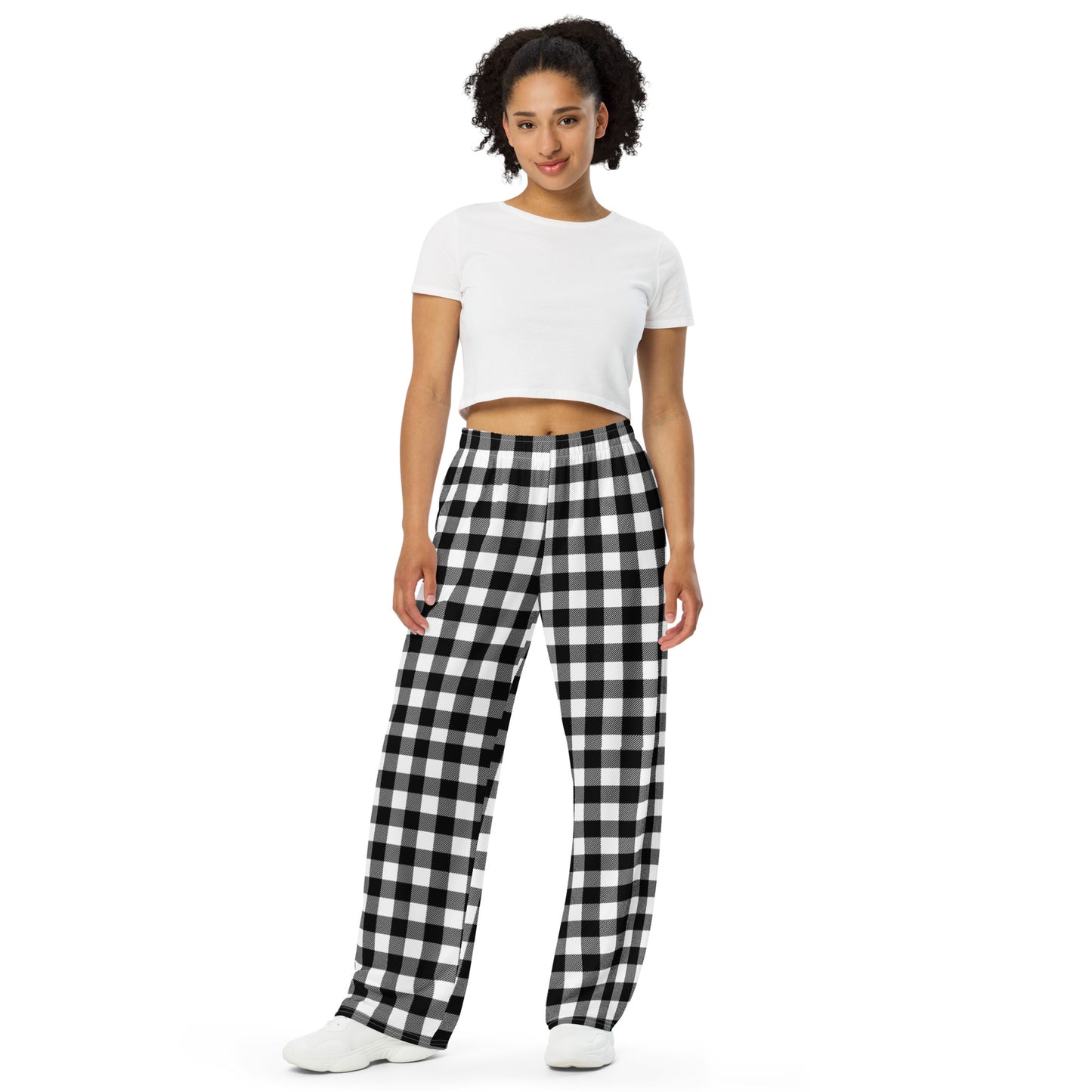 Gingham Unisex Wide-Leg Pants