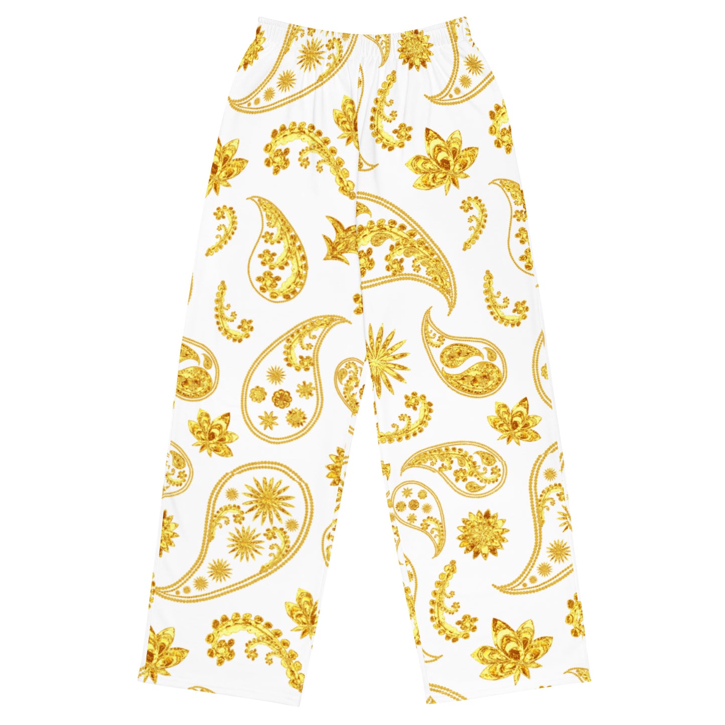 Gold White Paisley Wide-Leg Pants