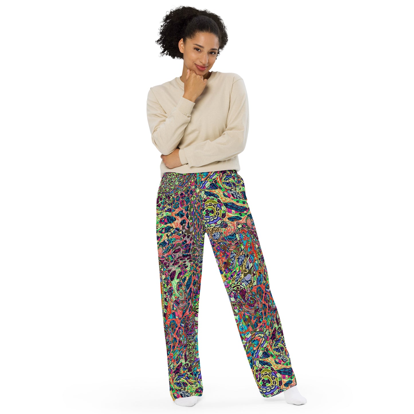 Multicolour Paisley Unisex Wide-Leg Pants