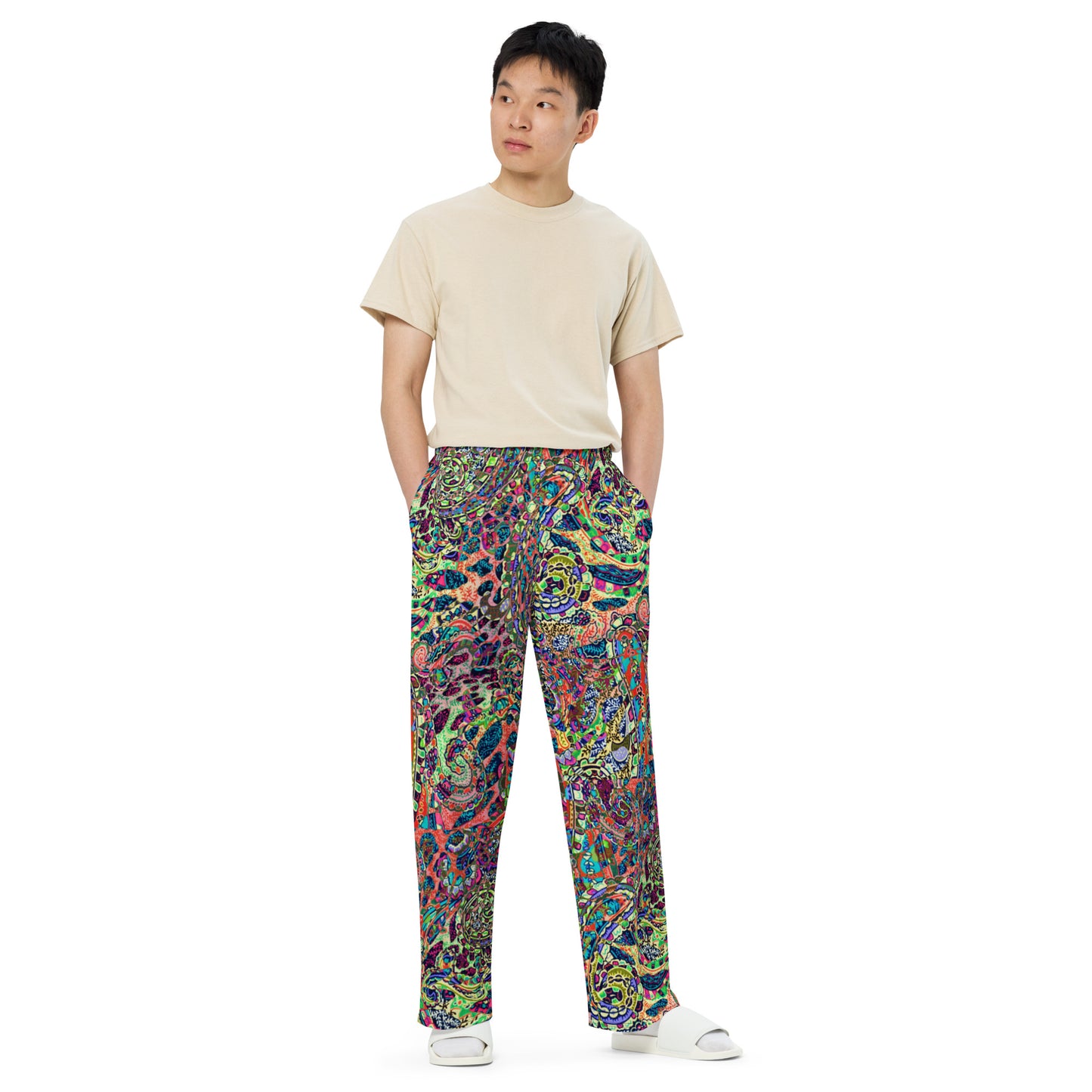 Multicolour Paisley Unisex Wide-Leg Pants