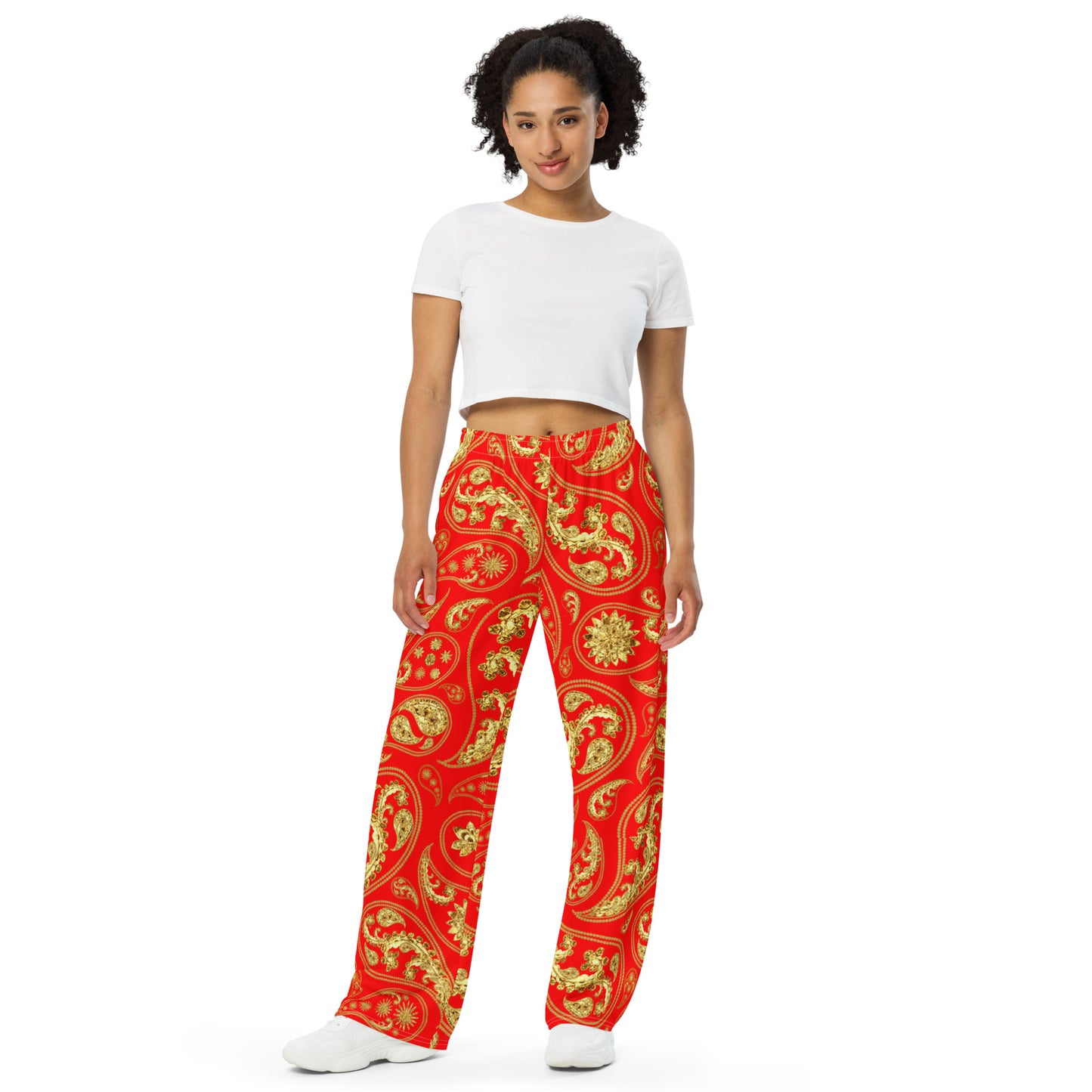 Red Paisley Unisex Wide-Leg Pants