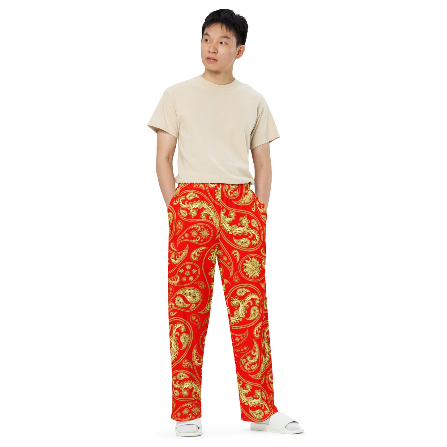 Red Paisley Unisex Wide-Leg Pants