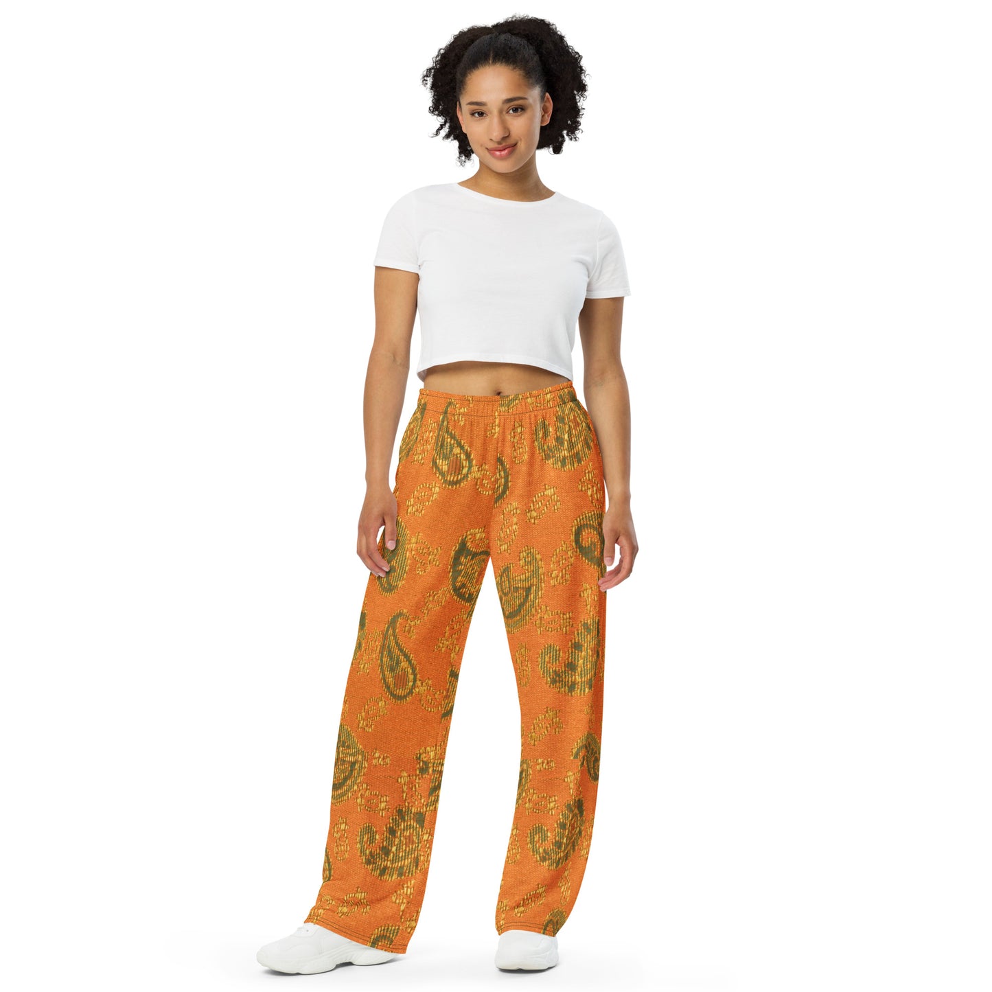 Orange Paisley Unisex Wide-Leg Pants