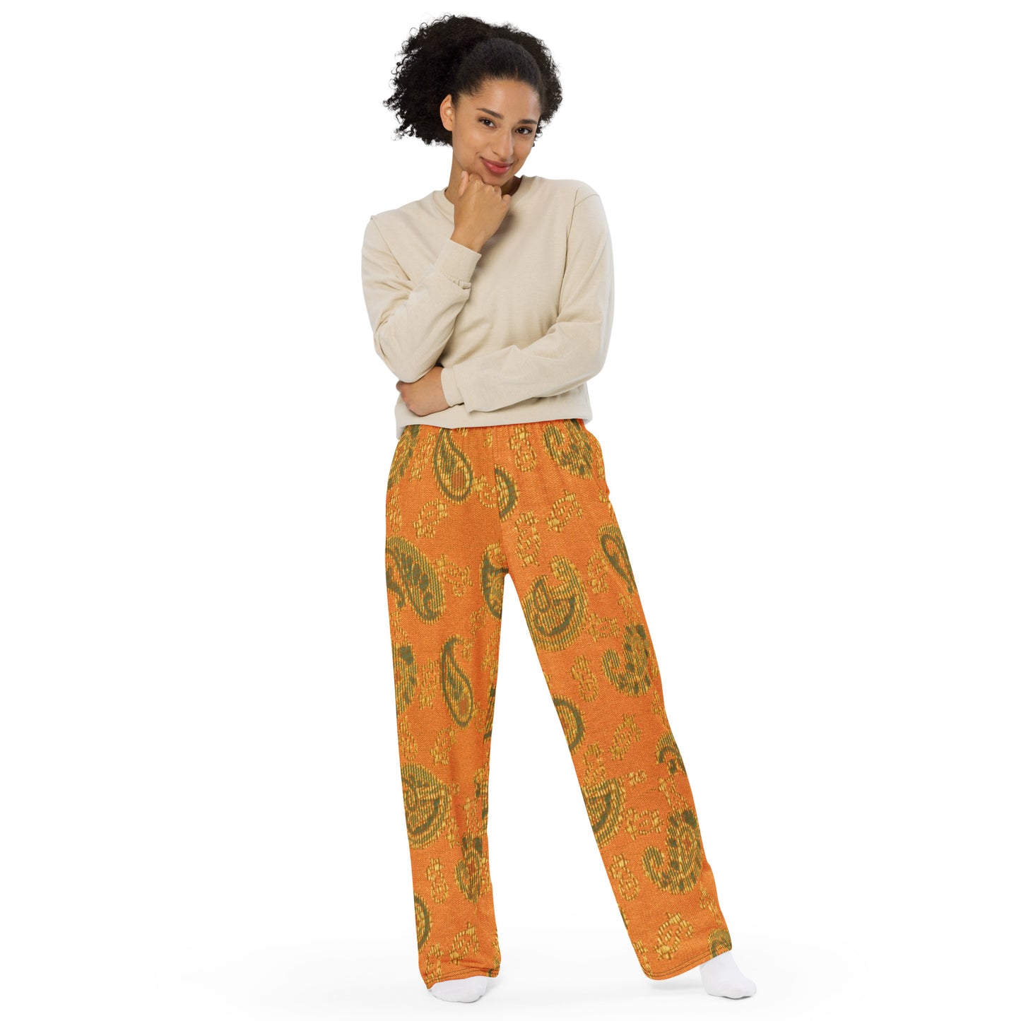 Orange Paisley Unisex Wide-Leg Pants