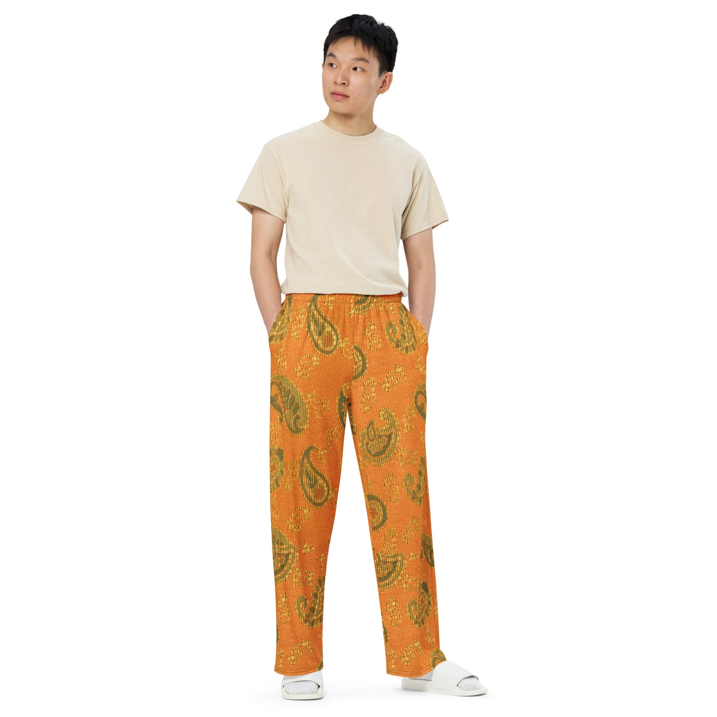 Orange Paisley Unisex Wide-Leg Pants