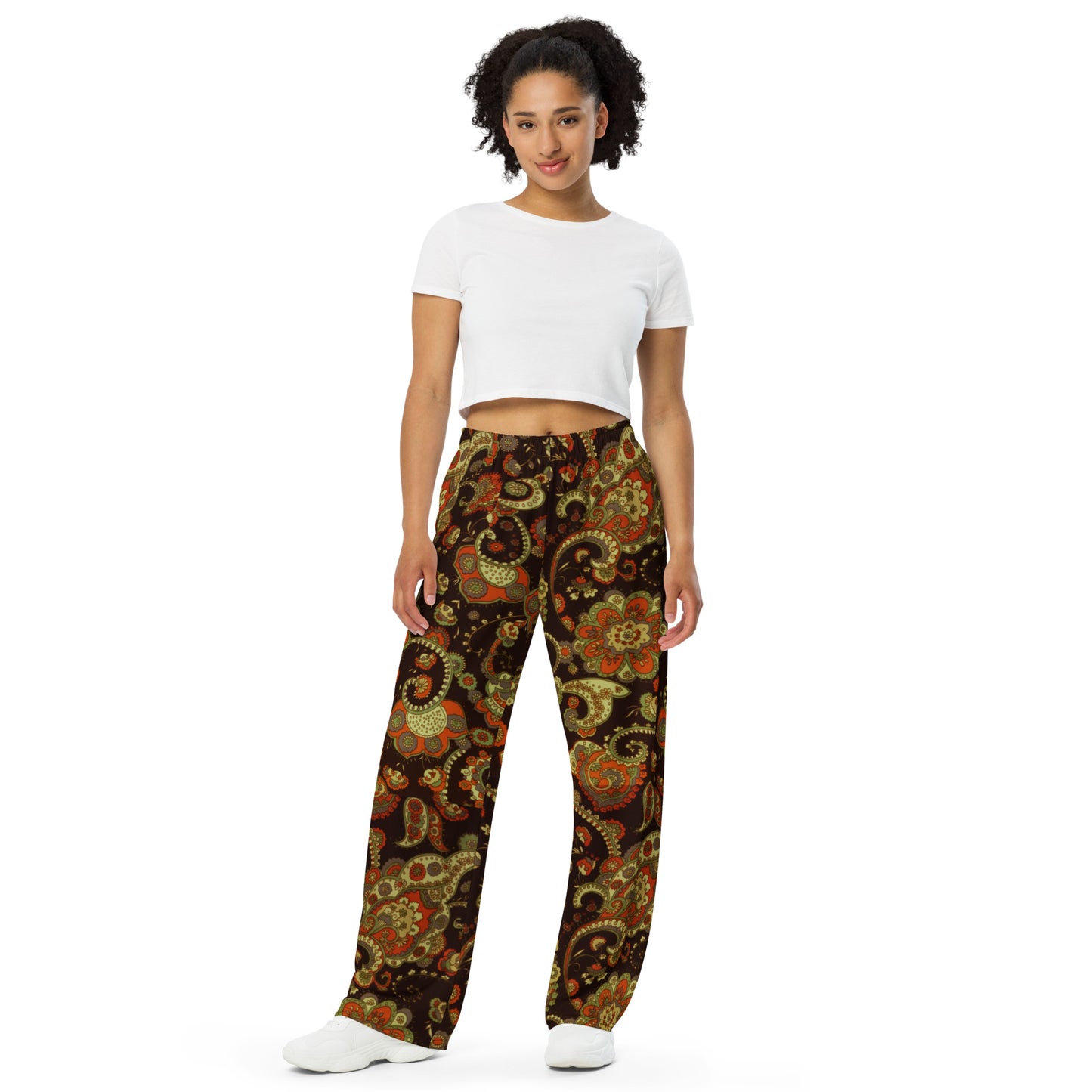 Brown Paisley Unisex Wide-Leg Pants