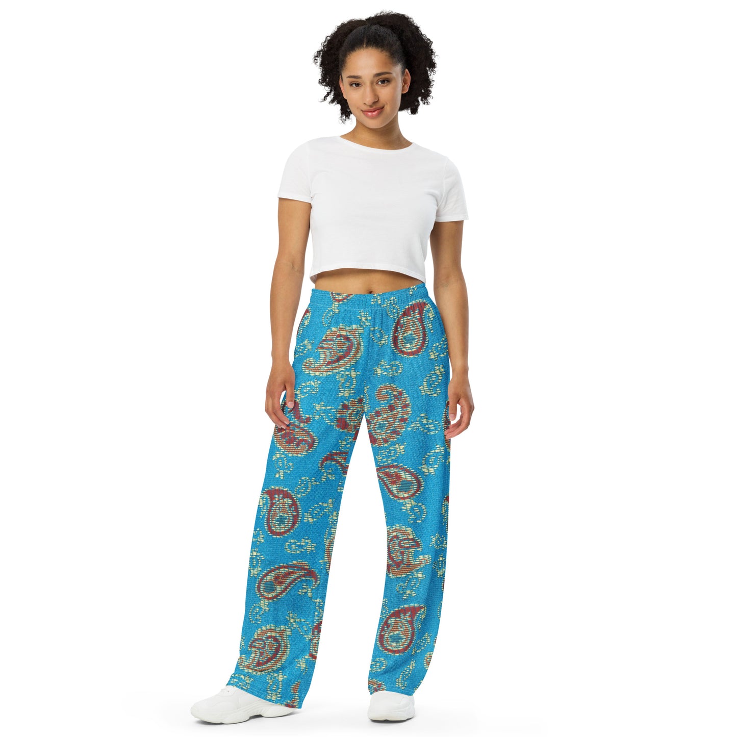 Turquoise Paisley Unisex Wide-Leg Pants