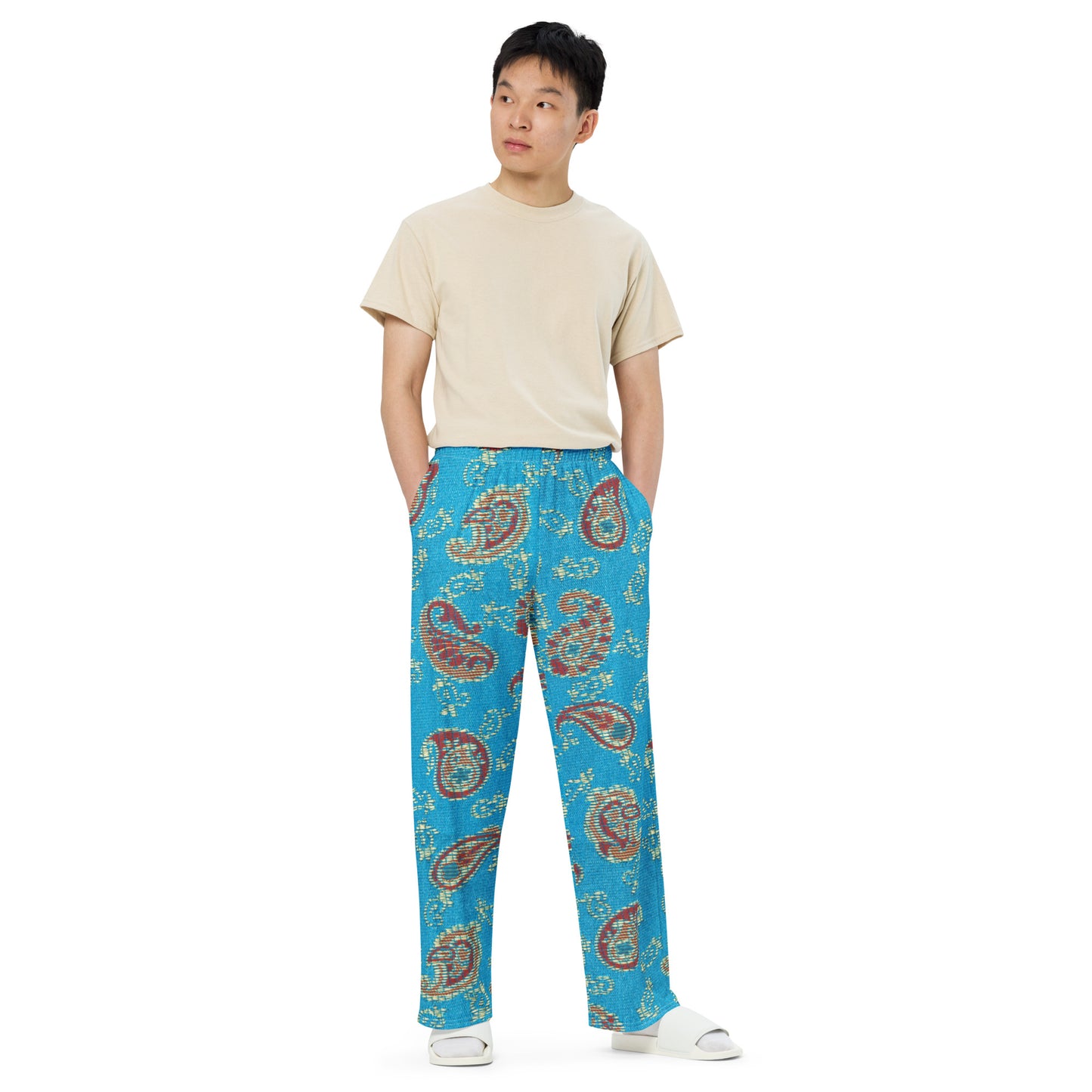 Turquoise Paisley Unisex Wide-Leg Pants