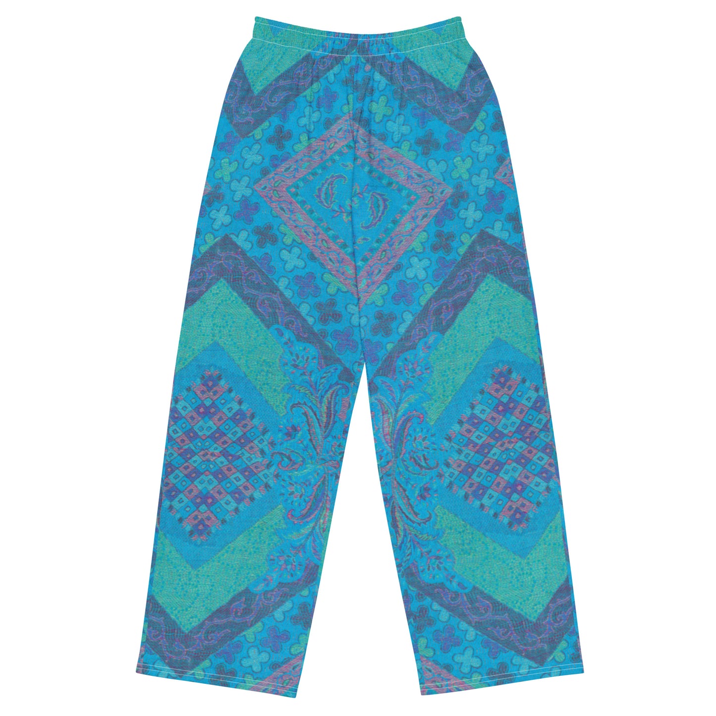 Aqua Paisley Unisex Wide-Leg Pants