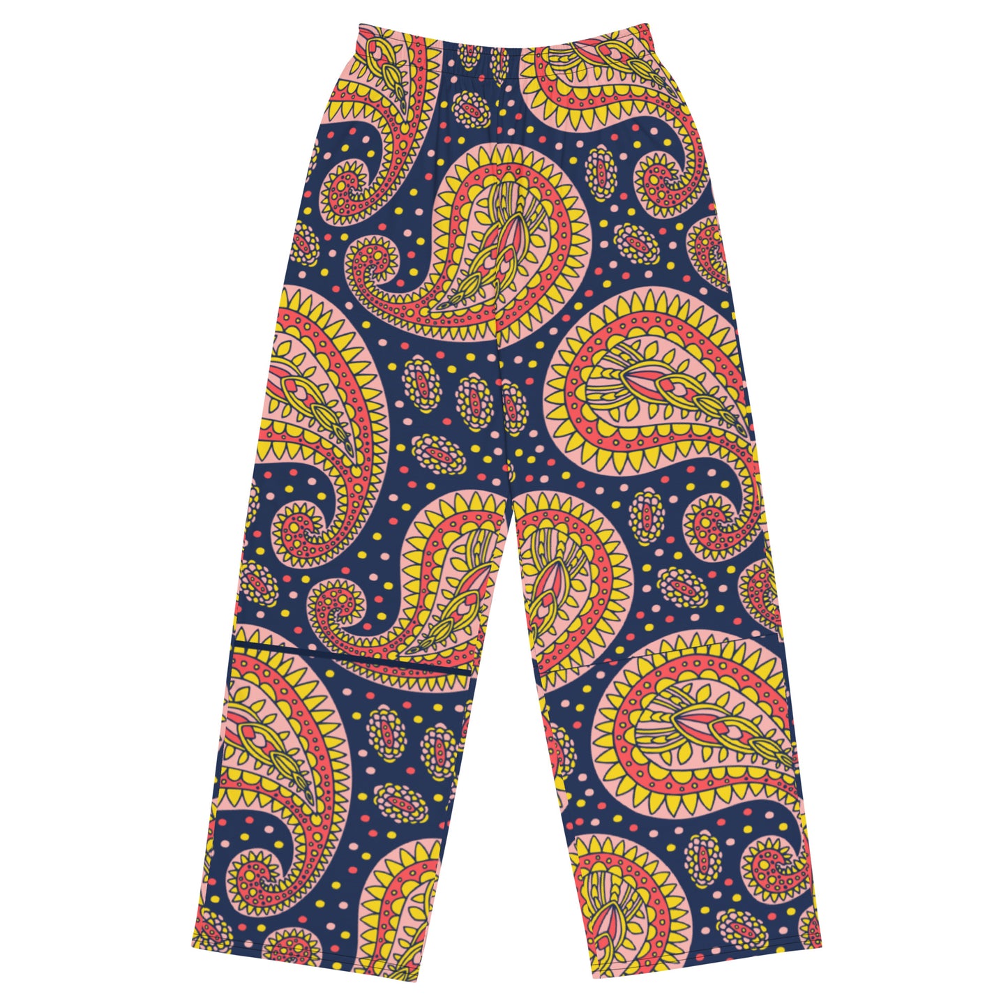 Navy Paisley Unisex Wide-Leg Pants