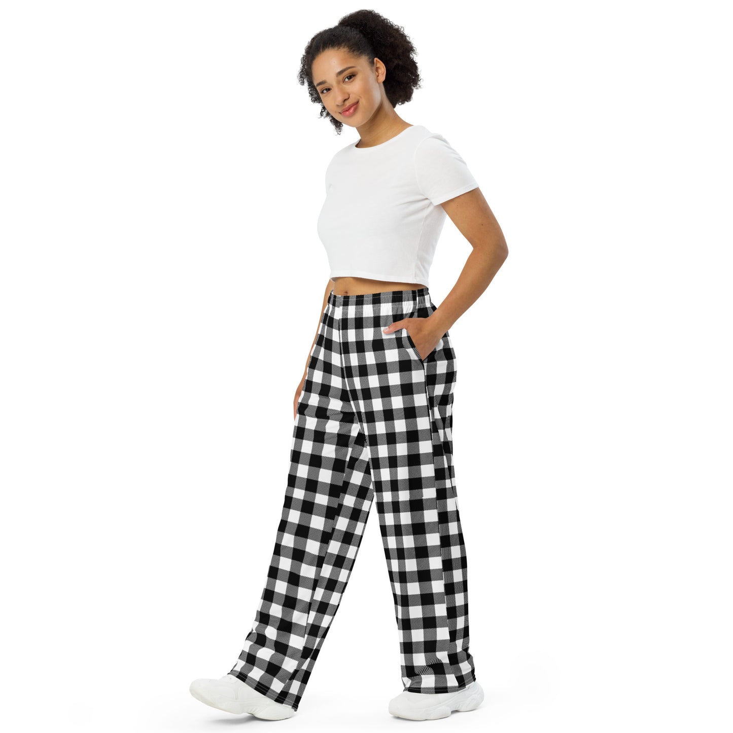 Gingham Unisex Wide-Leg Pants