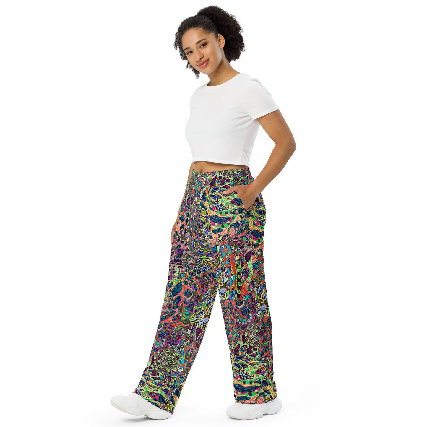 Multicolour Paisley Unisex Wide-Leg Pants