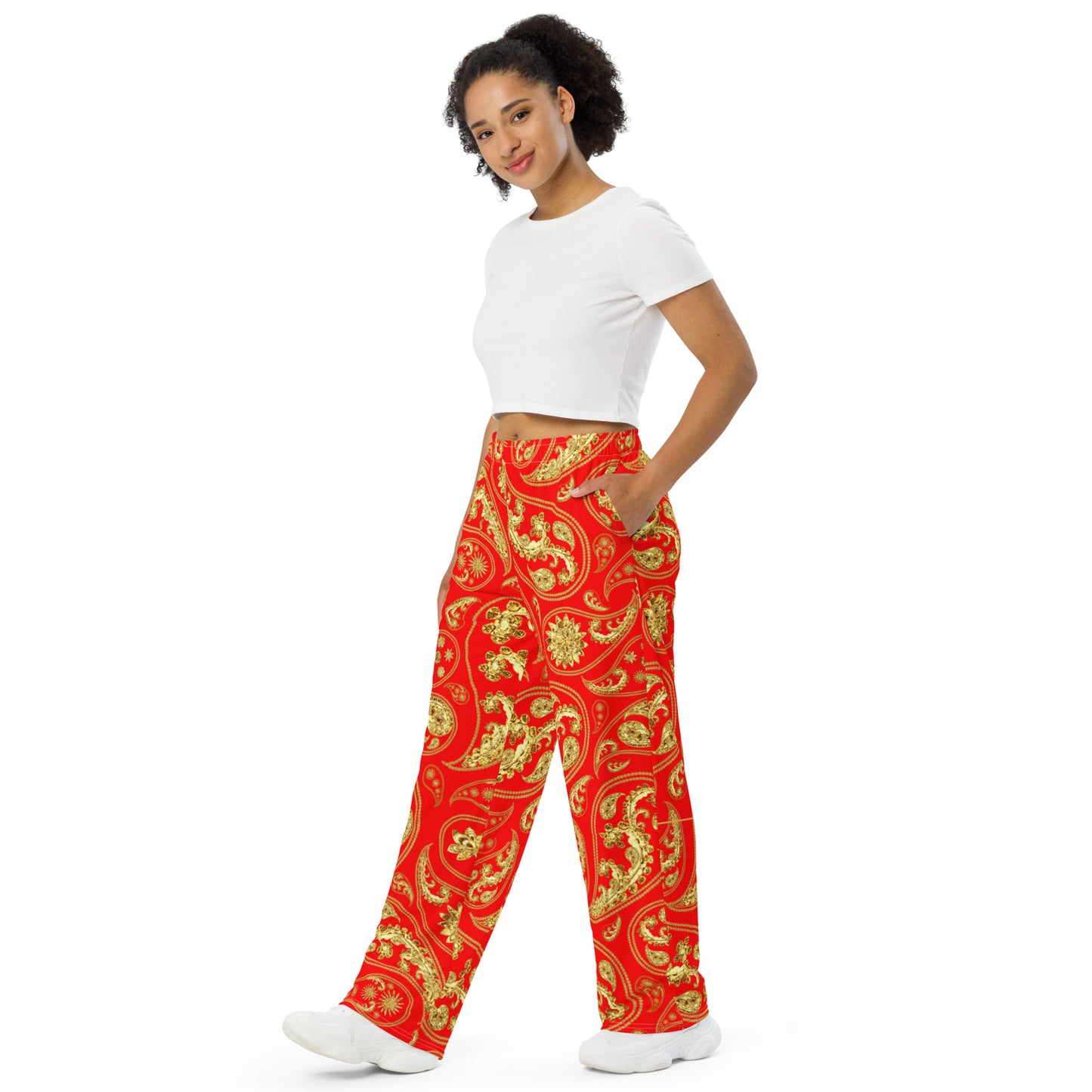 Red Paisley Unisex Wide-Leg Pants