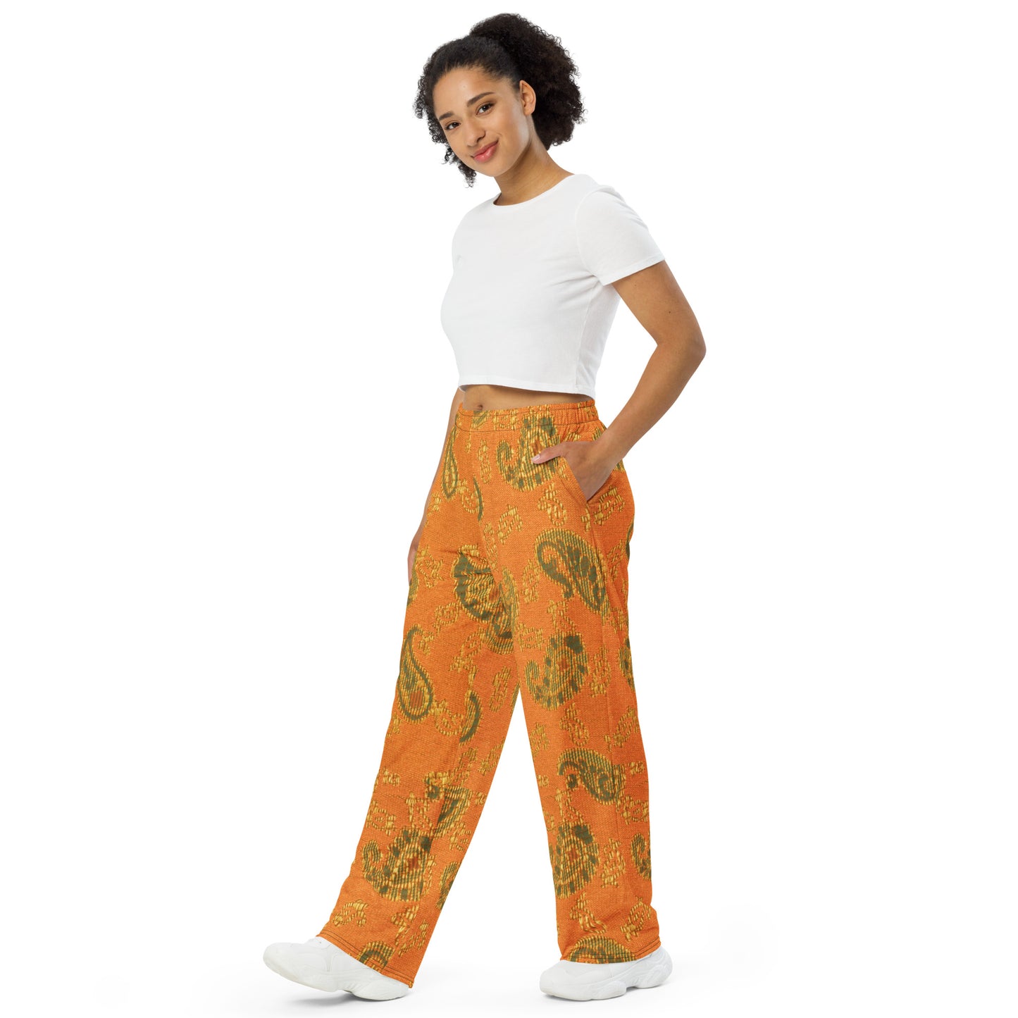 Orange Paisley Unisex Wide-Leg Pants