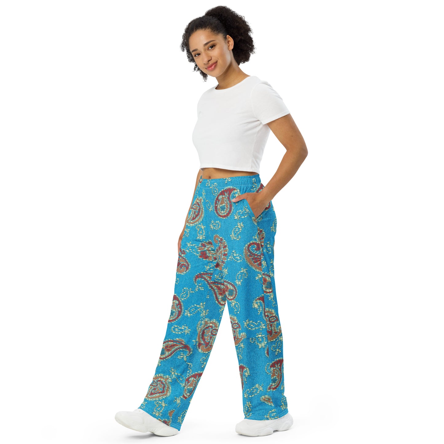 Turquoise Paisley Unisex Wide-Leg Pants