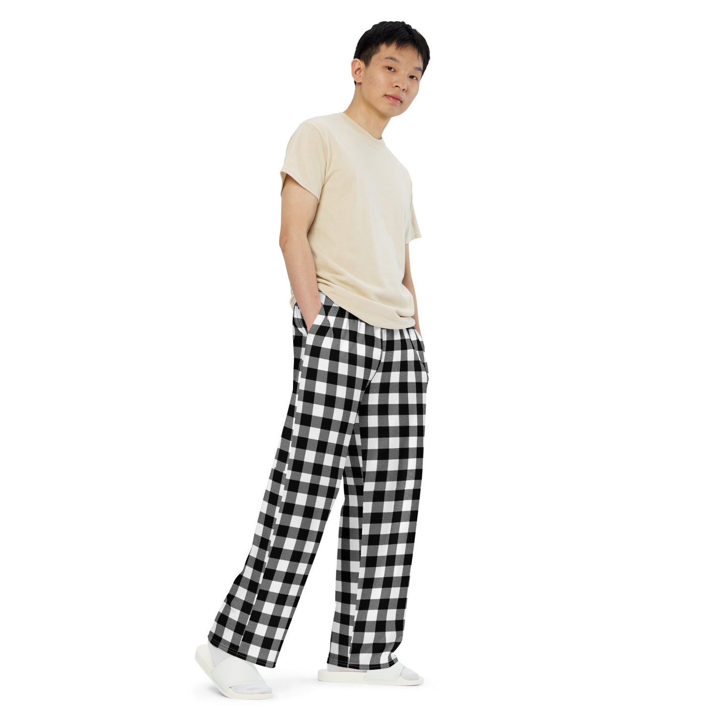 Gingham Unisex Wide-Leg Pants