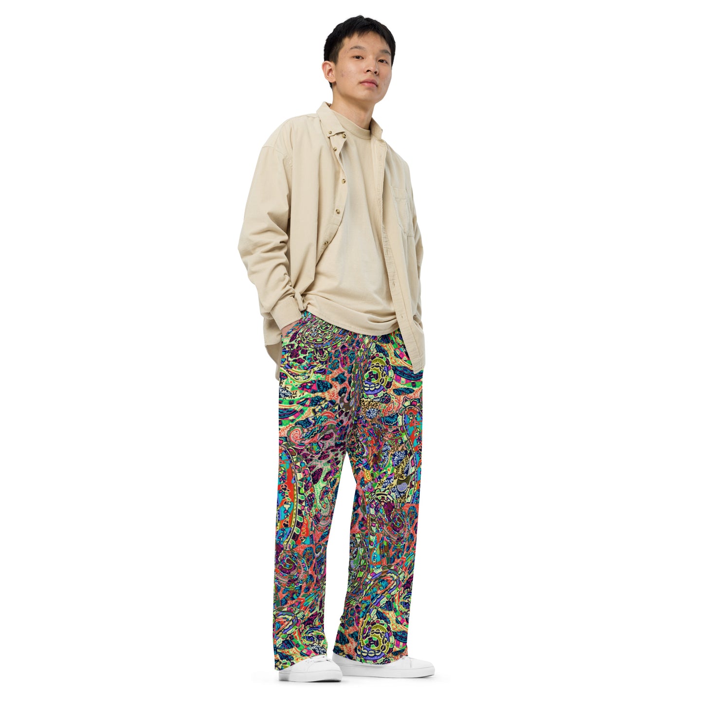 Multicolour Paisley Unisex Wide-Leg Pants