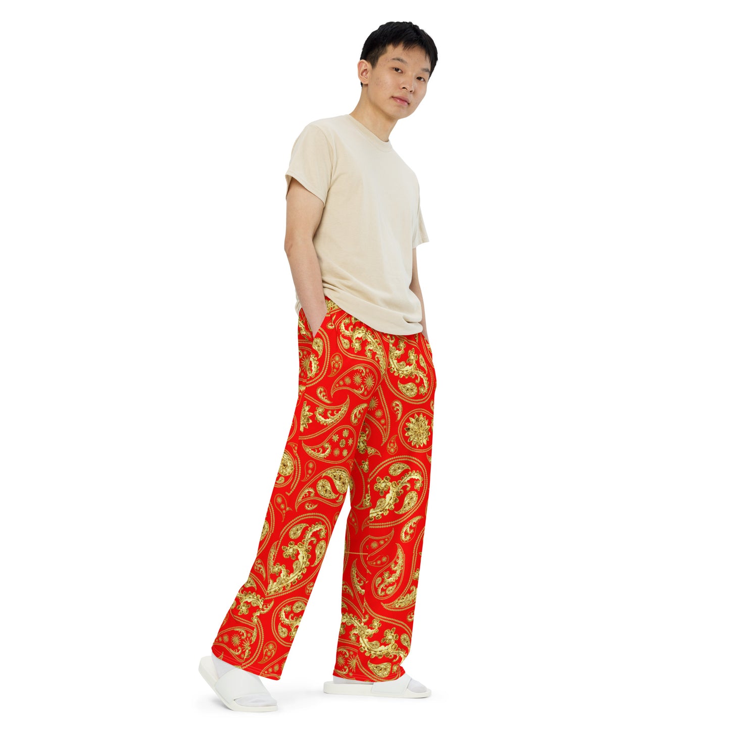 Red Paisley Unisex Wide-Leg Pants