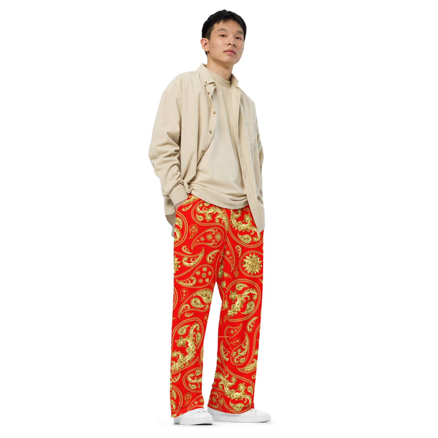 Red Paisley Unisex Wide-Leg Pants