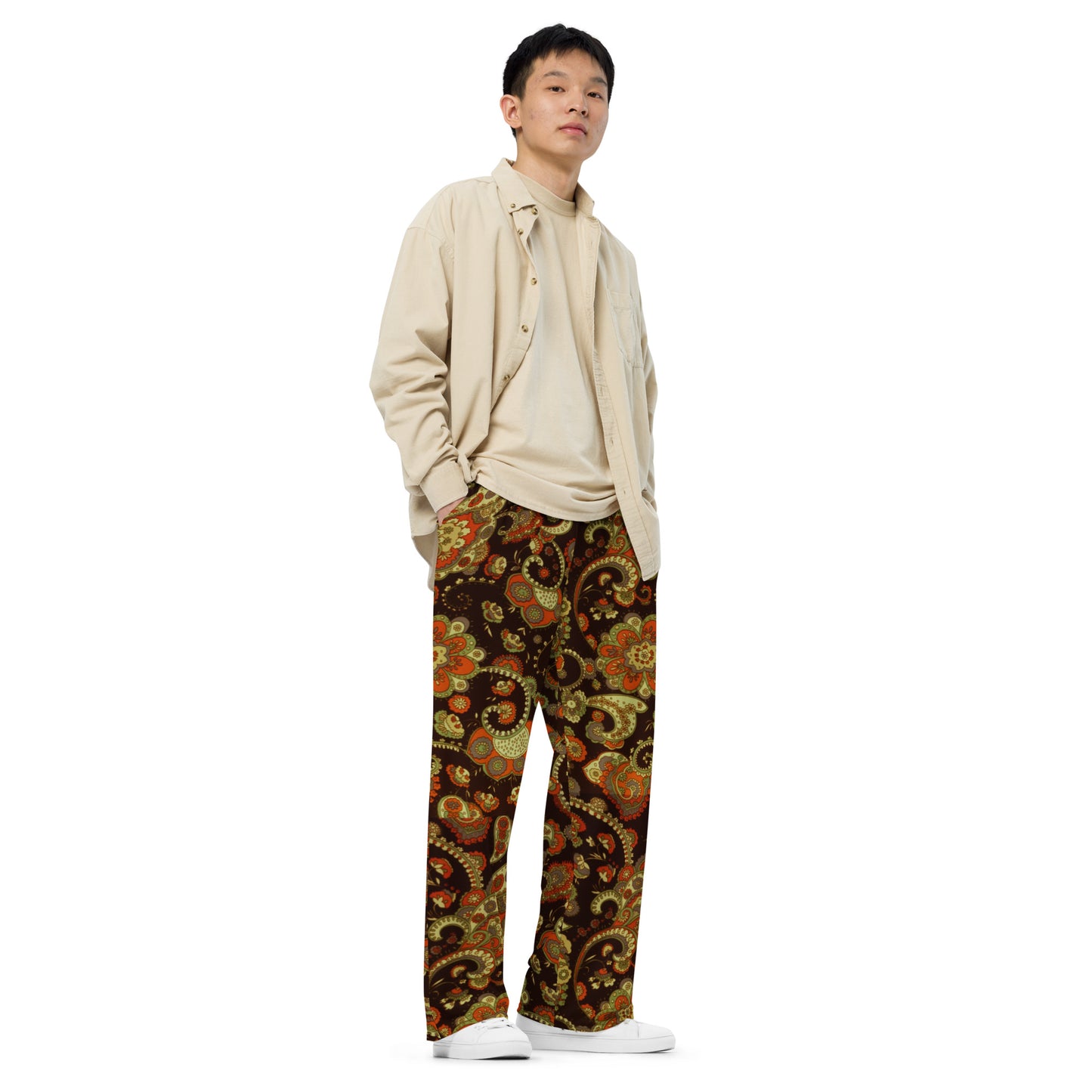 Brown Paisley Unisex Wide-Leg Pants