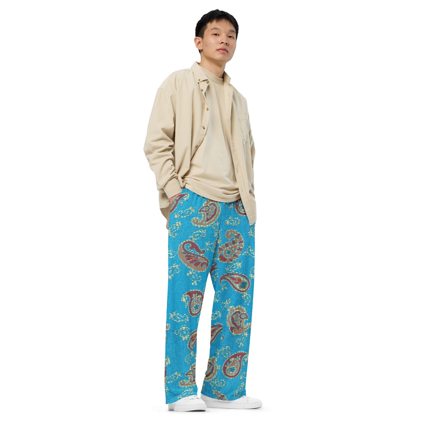 Turquoise Paisley Unisex Wide-Leg Pants