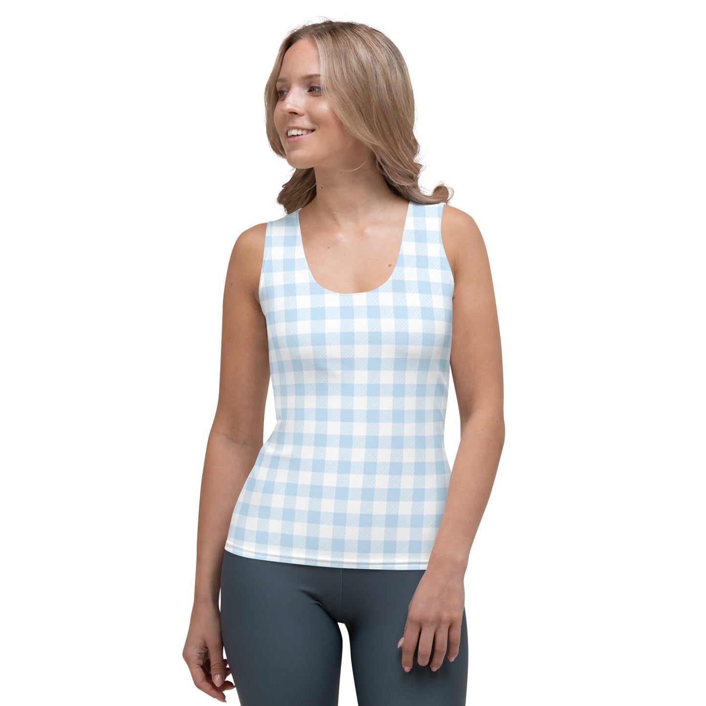 Light Blue Gingham Tank Top